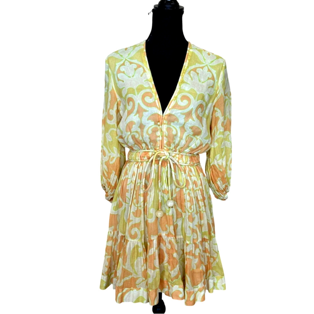 Alexis Yellow Boho Mini Dress XS Party Vacation Designer Cottagecore Cotton $600 - Picture 4 of 13